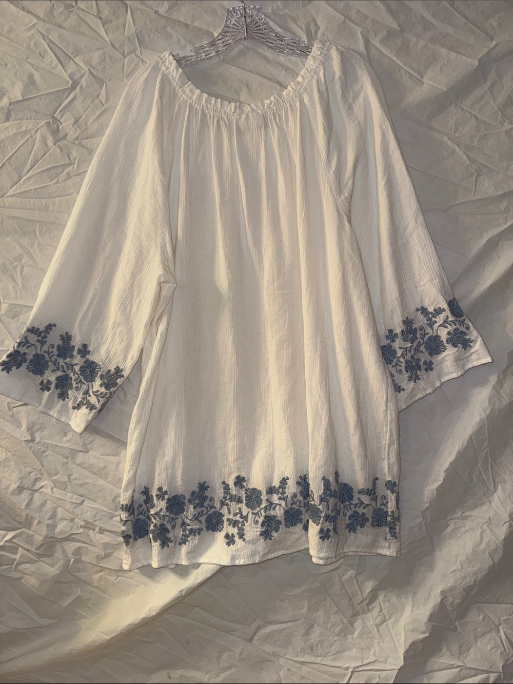 J. Jill White Gauze Dress with Blue Floral Embroidery - Picture 6 of 7